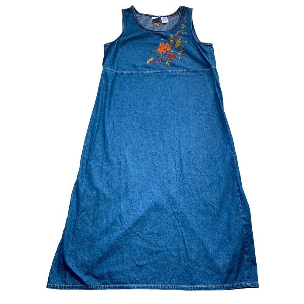 Vintage Bobbie Brooks Overall Denim Dress Embroidered Size‎ XL